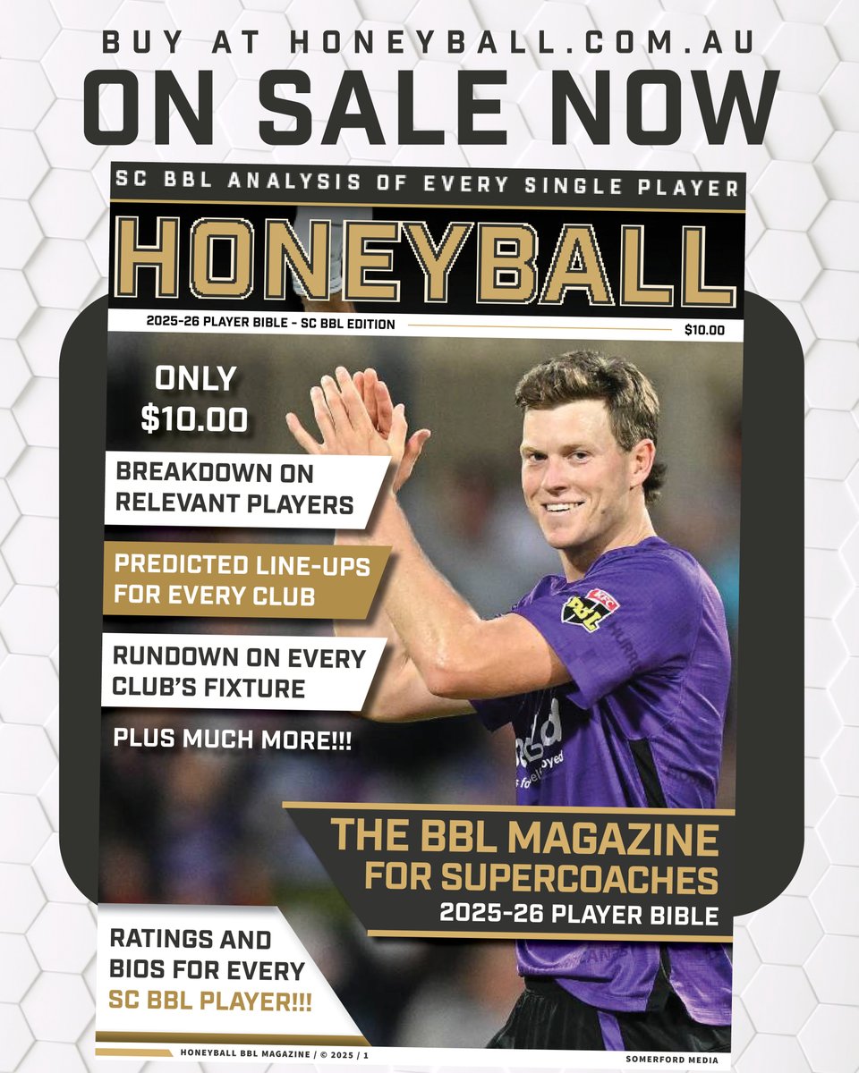 ⬇️ 25% off our Honeyball #SuperCoachBBL Player Bible ⬇️

There's still time to get in fast for our reduced price ⏰

Purchase here ⤵️⤵️
honeyball.com.au/product/sc-bbl…

#SuperCoach #BBL #BBL15