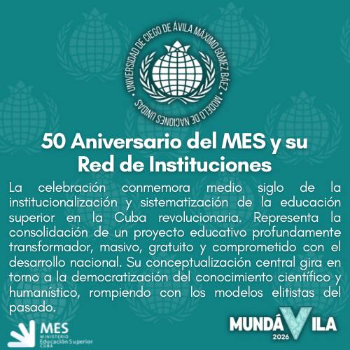 MMundavila's tweet photo. 🌐 #MUNDAVILA2026 sesionará en abril del próximo año, pero sus motivaciones abarcan más que eso, son el sentimiento que mueve a la juventud de estos tiempos. 
📍 50 Aniversario de @CubaMES y su Red de Instituciones. 
📍 Programa #ONU80 de @ONU_es https://t.co/7jaW2cWv1K