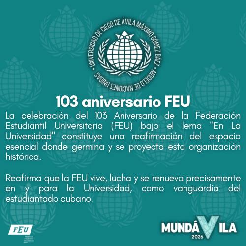 MMundavila's tweet photo. 📍 103 Aniversario de la @FeuCuba 
📍 48 Aniversario de la @UNICACu 
📍 #100AñosConFidel 

Súmate a la cita diplomática !!! 

#UnMundoUnaVoz https://t.co/FX3i9YamMp