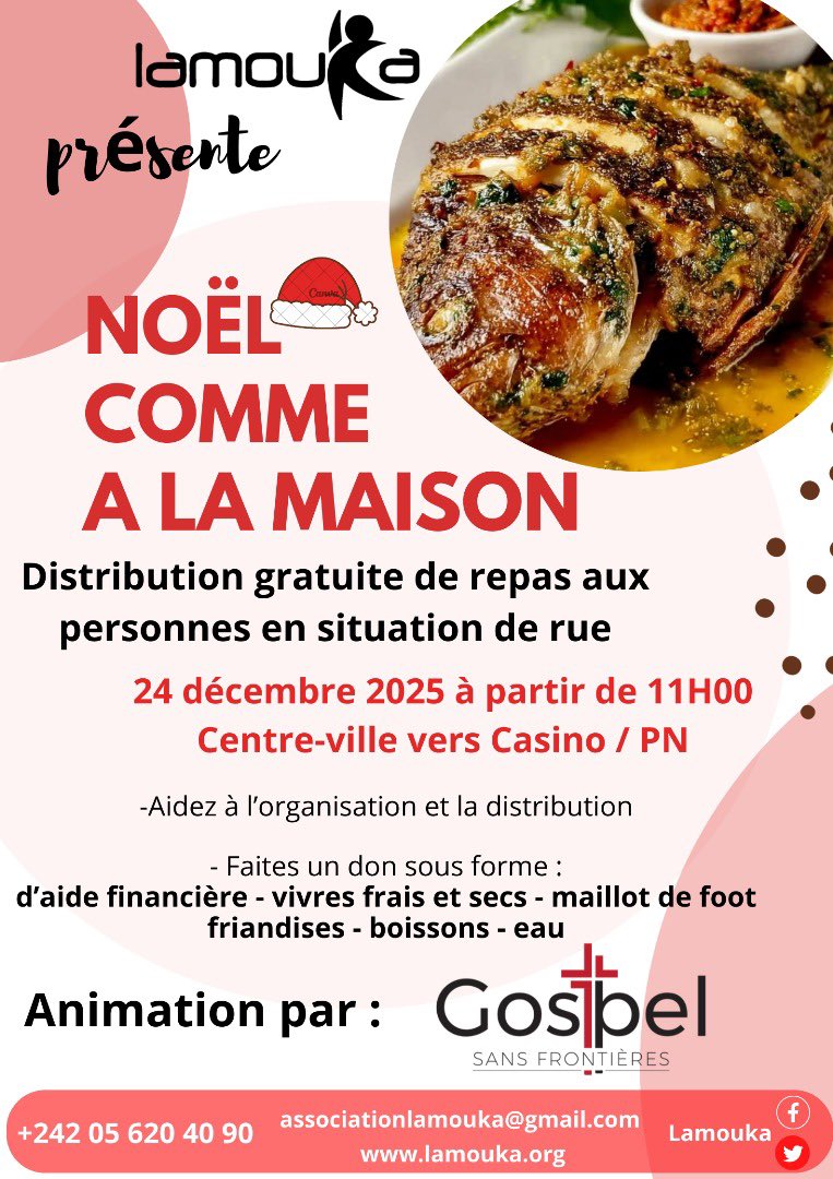 T’es à Pointe-Noire, t’es libre ce 24 décembre alors tu peux apporter un peu d’aide en soutenant l’action de mon association <a href="/lamouka/">Association Lamouka</a> lors de sa distribution gratuite de repas aux enfants en situation de rue. Relayez, partagez et venez partager un peu d’amour