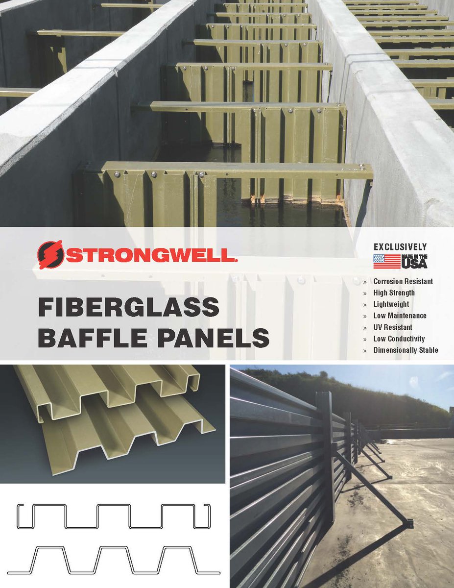strongwellmc's tweet image. Strongwell's #MadeInUSA #fiberglass #bafflepanels  are ideal for underwater flow control operations in #WWTF #WWTP facilities and have been in in service for decades in retention basins, contact, and aeration chambers for decades. strongwell.com/wp-content/upl…