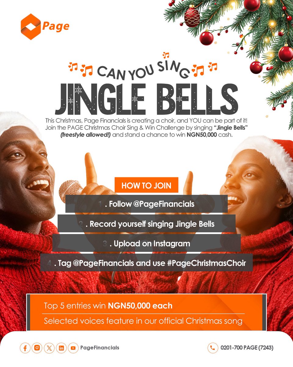 pagefinancials's tweet photo. Welcome to the Christmas season!
Please note entries close December 20.
• Multiple entries are not allowed
• By participating, entrants grant Page Financials the right to use submitted content on our platforms.
• Page Financials’ decision is final.

Let’s go!

#pagechristmaschoir #pagefinancials
