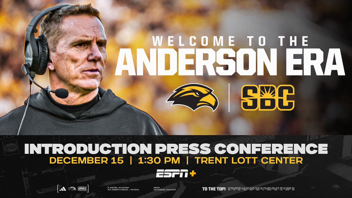 Today is the day we welcome Golden Eagle Nation to the 𝗔𝗡𝗗𝗘𝗥𝗦𝗢𝗡 𝗘𝗥𝗔! 

⌚️ » 1:30 pm
📍 » Trent Lott Center

ESPN+ 📺 » smttt.info/49cNd75

<a href="/CHbanderson/">Blake Anderson</a> | #SMTTT