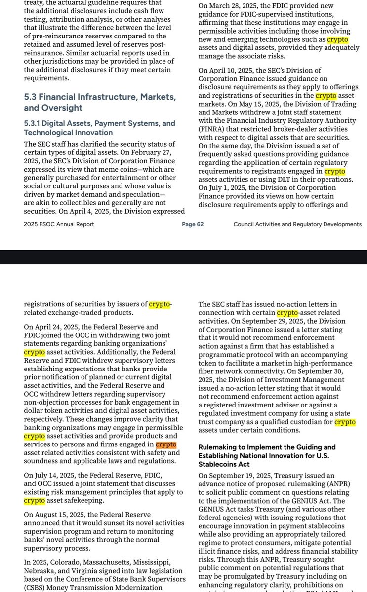 Just read the weekly presser from <a href="/butterscotch360/">butterscotch Media</a> and it brought to my attention that Financial Stability Oversight Council’s 2025 report <a href="/treasury/">Treasury</a> removed digital assets as a threat to the financial system. 

Interesting decision with some substantial impact