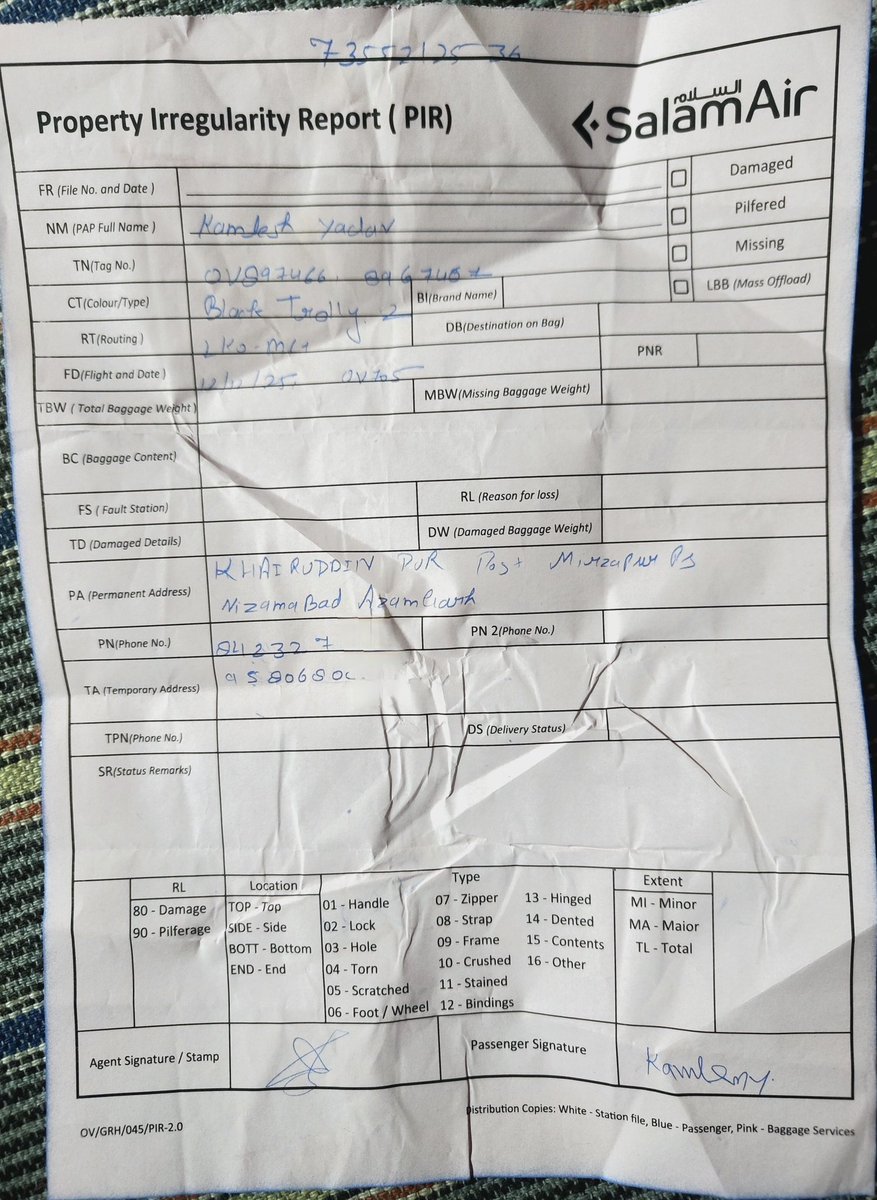 RaviCrypto2407's tweet photo. @SalamAir Sir, my flight was from Oman to Lucknow, India on December 13, 2025, but my luggage has not yet been found, and it contained important medication, which is causing me a lot of problems. https://t.co/hYuXRgLQ18