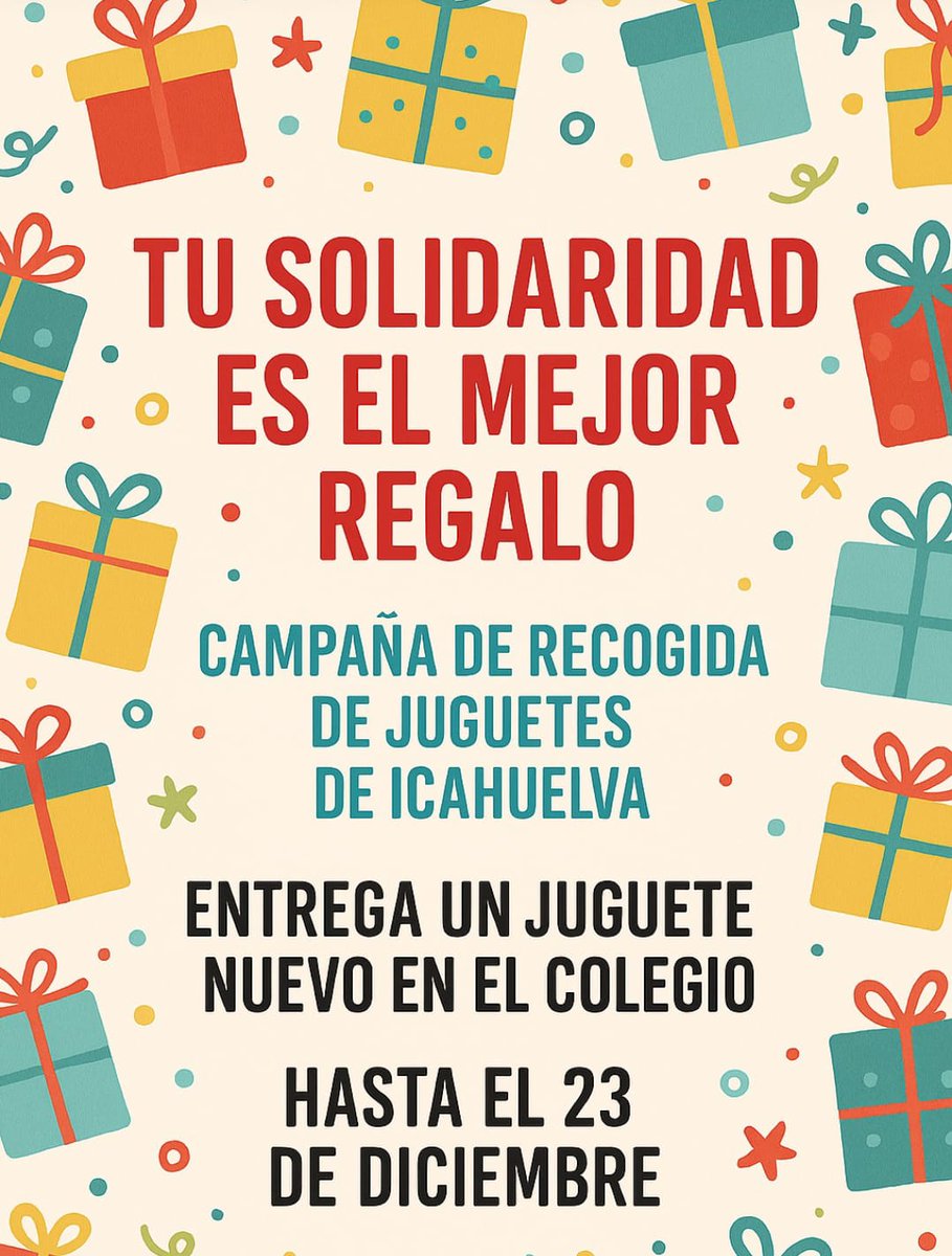 🤝 Campaña de recogida de juguetes de #ICAHuelva

📍 Entrega un juguete nuevo en el Colegio, Plaza de los Abogados s/n

📅 Hasta el 23 de diciembre

🎁 ¡Tu solidaridad es el mejor regalo!

¡Haz que esta Navidad sea especial para todos! 🌟✨