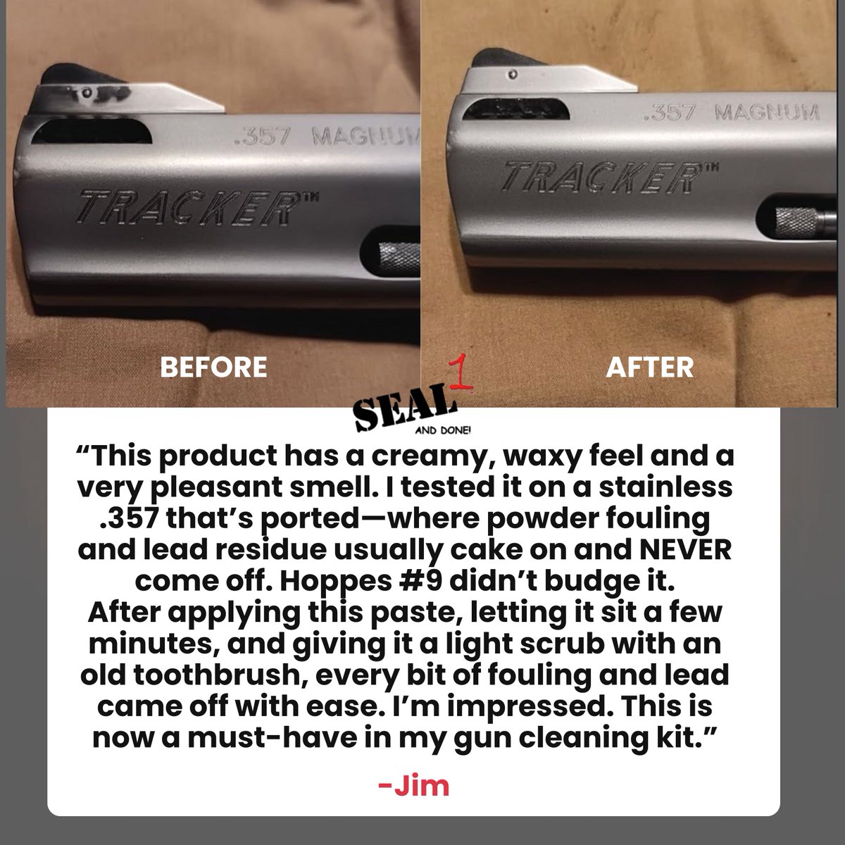 SEAL1Products's tweet image. When something works… word spreads FAST. ⚡️

Big thanks to Jim for sharing his experience with the SEAL1 Copper &amp;amp; Lead Remover Paste — we appreciate you!

#seal1 #blackfridayhaul #guncleaner #clp #gearjunkie #guncommunity #firearmmaintenance