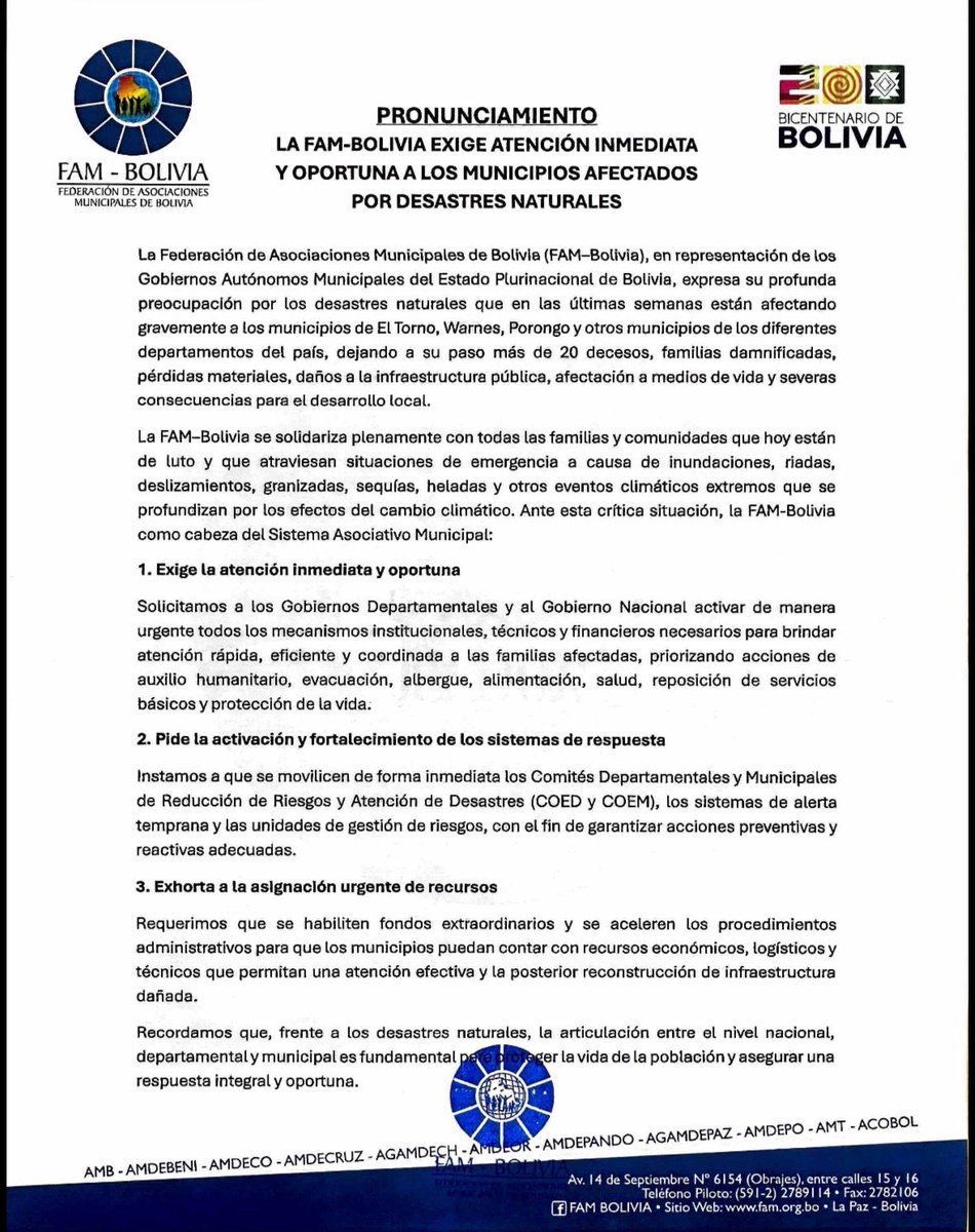 #Pronunciamiento <a href="/noticiasfides/">Agencia de Noticias Fides</a> <a href="/ErbolDigital/">ERBOL</a> <a href="/abi_bolivia/">Agencia Boliviana de Información - ABI</a> <a href="/LaRazon_Bolivia/">La Razón Digital</a> <a href="/grupoeldeber/">EL DEBER</a> <a href="/Canal_BoliviaTV/">Bolivia Tv Oficial</a> <a href="/LosTiemposBol/">Los Tiempos</a> <a href="/RedPatriaNueva/">Red Patria Nueva</a> <a href="/rtp_bolivia/">RTP Bolivia</a> <a href="/rposbolivia/">𝗥𝗣𝗢'𝘀 𝗕𝗼𝗹𝗶𝘃𝗶𝗮</a> <a href="/Urgentebo/">Urgente.bo</a> <a href="/ContBolivia/">Contacto Bolivia</a> <a href="/eldiario_net/">EL DIARIO DE BOLIVIA</a> <a href="/f10hdbolivia/">F10HD Bolivia</a> <a href="/elpotosinet/">El Potosí</a> <a href="/ejutv/">eju.tv</a> <a href="/PlusTLT/">PlusTLT</a> <a href="/GrupoFides/">Radio Fides Bolivia</a> <a href="/BrujulaNoticias/">Brújula Noticias</a>