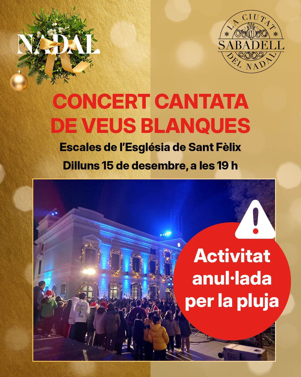 Aj_Sabadell's tweet image. #AVÍS ⚠️ L'activitat prevista per avui queda anul·lada per la pluja ☔

#Sabadell #Nadal