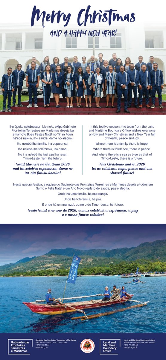 TimorMBO's tweet photo. Merry Christmas and a Happy New Year!

In this festive season, the team from the Land and Maritime Boundary Office wishes everyone a Holy and Merry Christmas and a New Year full of health, peace and joy. https://t.co/UiCpENtQF0