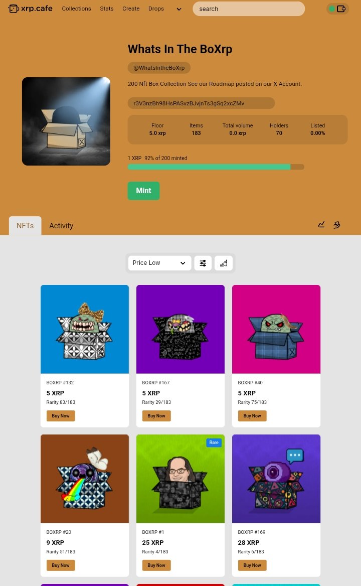 92% ( 17 BoXrp Left to grab ) let's mint this out 🫡📦💯

Mint here : xrp.cafe/collection/wha…