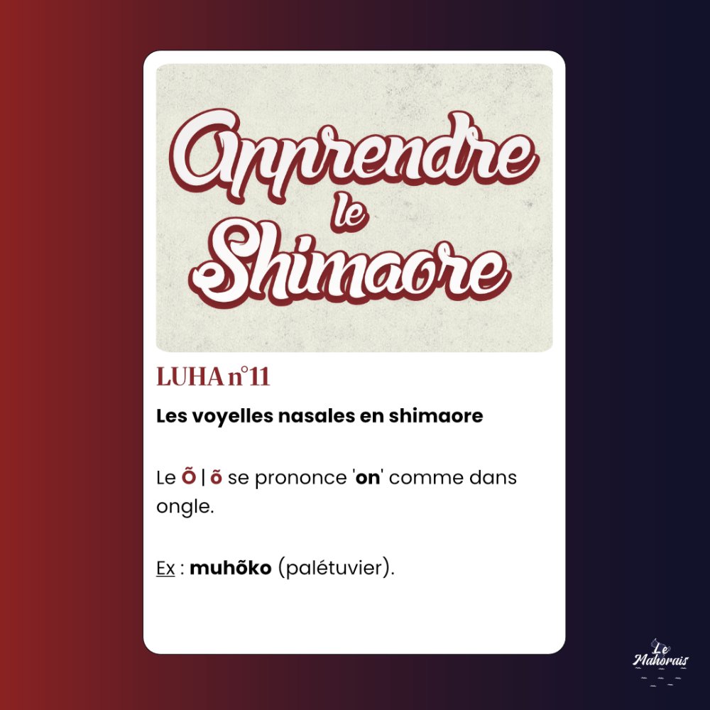 La dernière 𝘃𝗼𝘆𝗲𝗹𝗹𝗲 𝗻𝗮𝘀𝗮𝗹𝗲 est le Õ, õ.

#Luha #Mayotte #Shimaore #langues #lemahorais