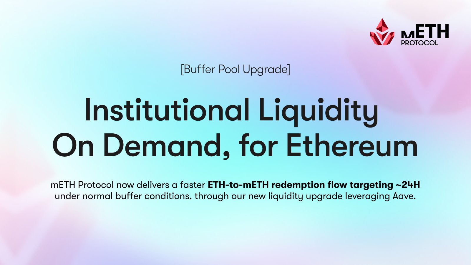 mETH Protocol promotional graphic illustrating its Buffer Pool mechanism for ETH redemptions