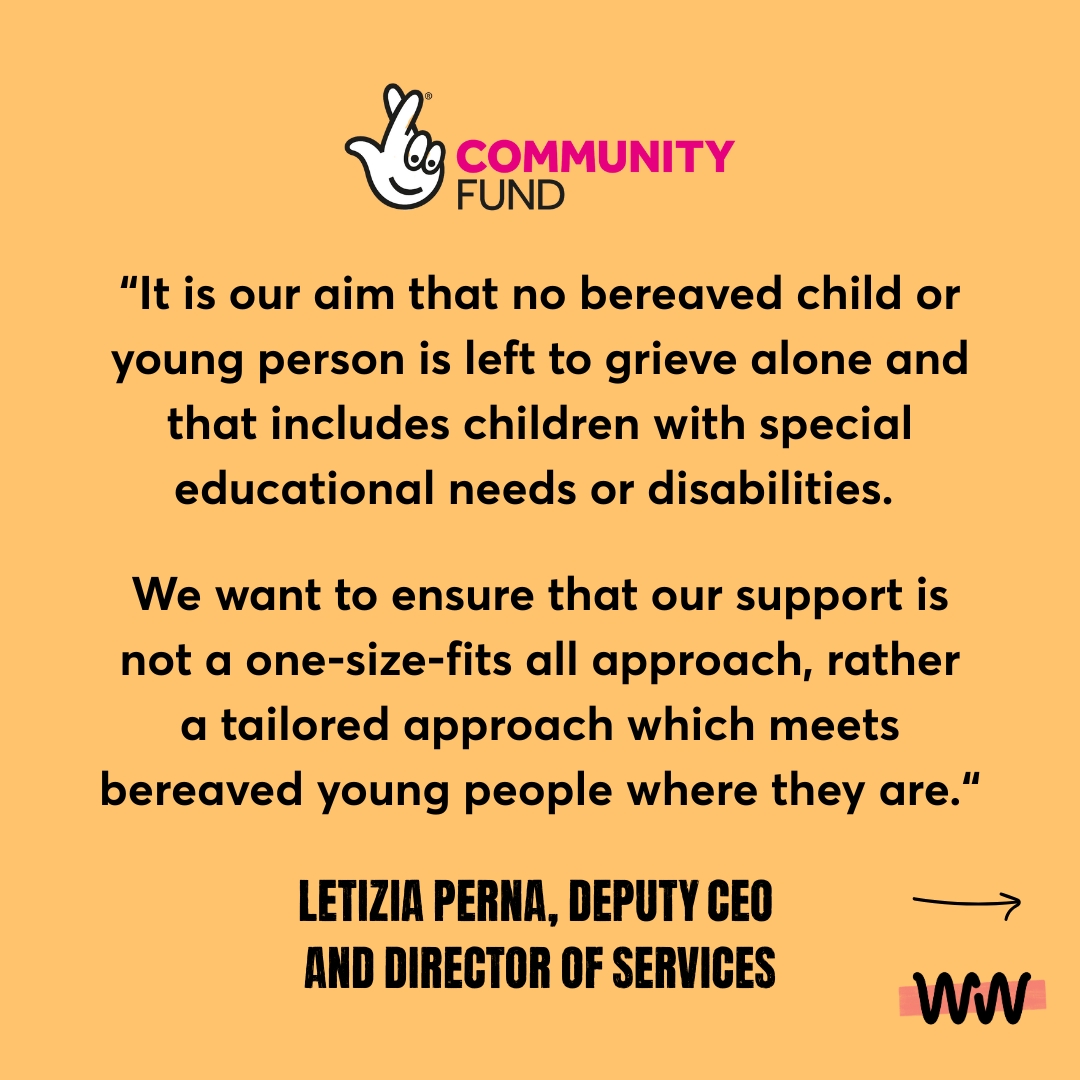 winstonswish's tweet photo. An incredible grant from the National Lottery Community Fund will help us to expand our current creative therapy sessions for SEND bereaved young people and very young children! 🤩

Read more here! https://t.co/USIW9XLl4n https://t.co/YczkNZKghZ