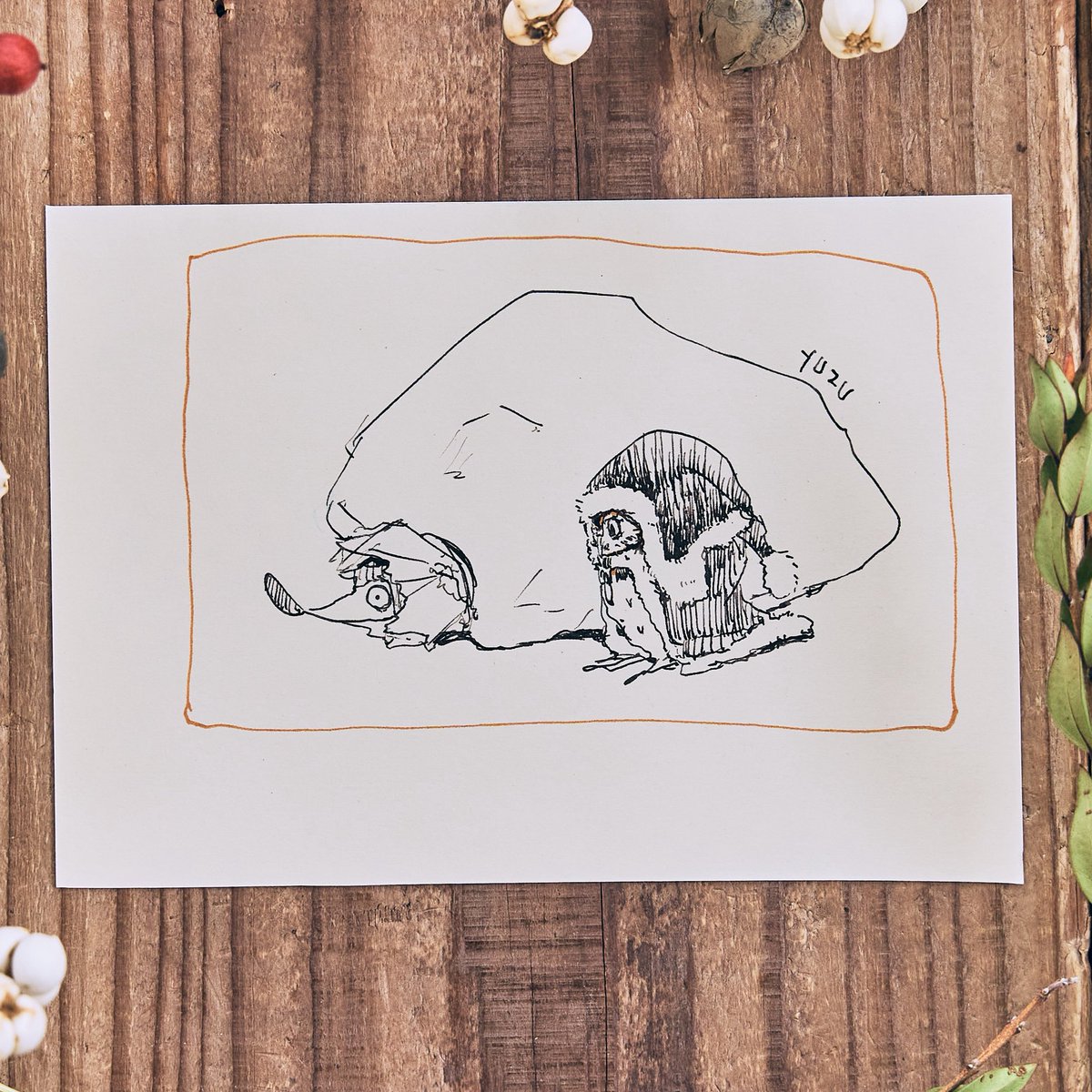 🎅サンタのお帽を被ったミーちゃん！ 柚さんの1枚目は原画の手描き