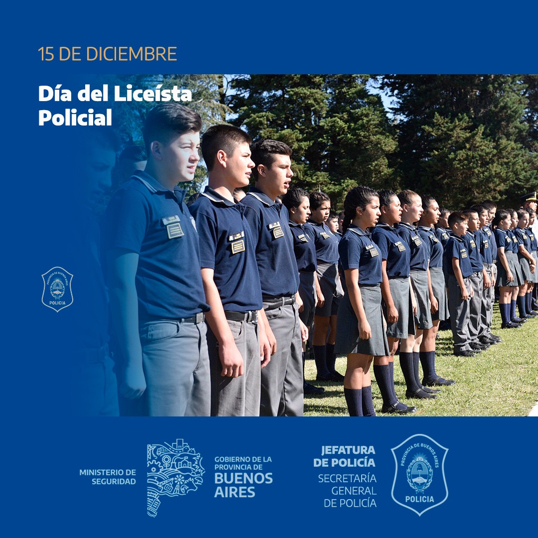 Cada 15 de diciembre celebramos el Día del Liceísta Policial de la provincia de Buenos Aires. Saludamos a los futuros agentes que se forman con valores para proteger a nuestra comunidad.

#PolicíaPBA #DíadelLiceístaPolicial  👮🏻‍♀️👮🏻‍♂️