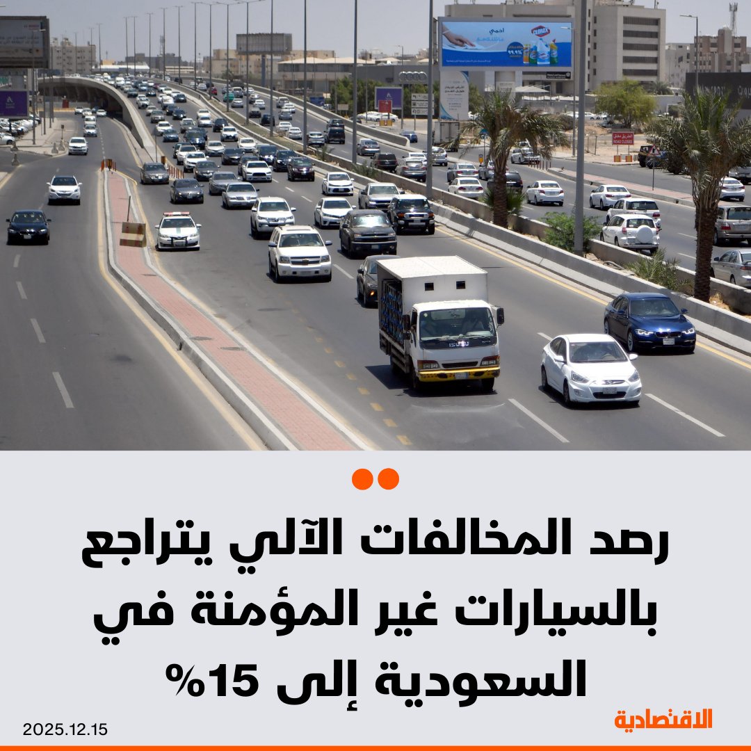 المركبات غير المؤمنة في السعودية تسجل انخفاضا من 50% إلى 15%، مع تفعيل الرصد الآلي لمخالفة عدم وجود تأمين في أكتوبر 2023، بحسب ما ذكره لـ الاقتصادية مدير إدارة الإستراتيجية في شركة نجم لخدمات التأمين، فارس حلمي - نسبة تعرض المركبات المؤمنة للحوادث تبلغ 25% سنويا، وسط مستهدفات لإيصالها إلى 16%. mr_a_alrougui. مزيد من التفاصيل في التعليقات 