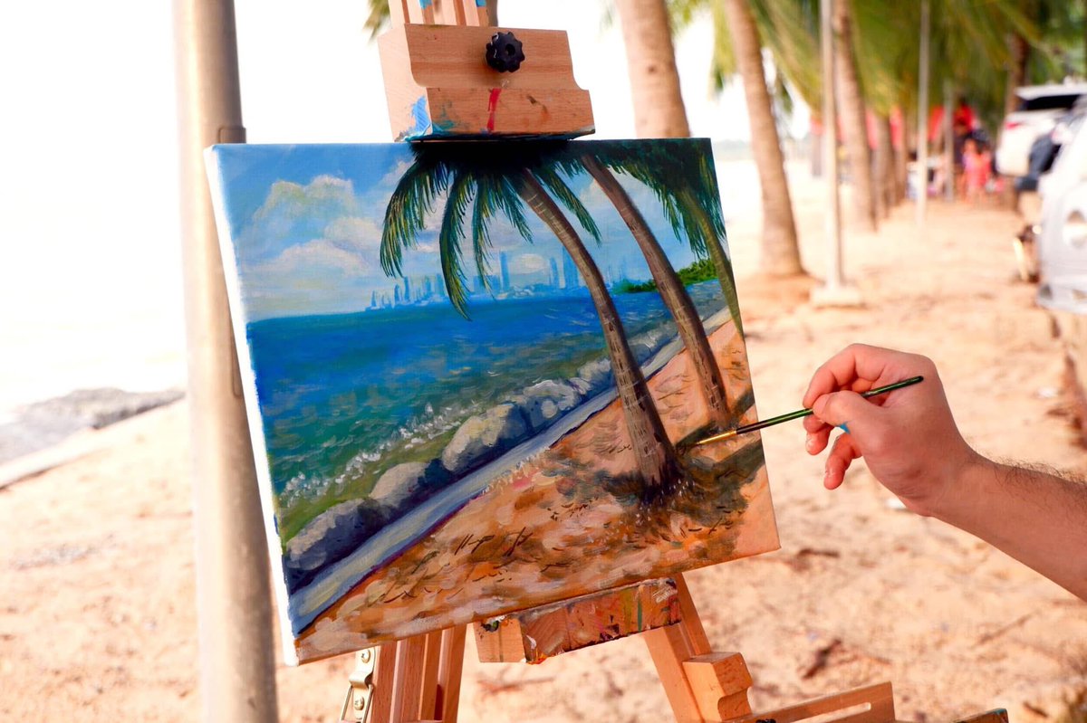 maartstudio's tweet image. "I was painting outdoors studying the natural light. It was very enjoyable 🎊 #landscapepainting #acrylicpainting #Gopaint #Maartstudio #เที่ยวด้วยวาดด้วย