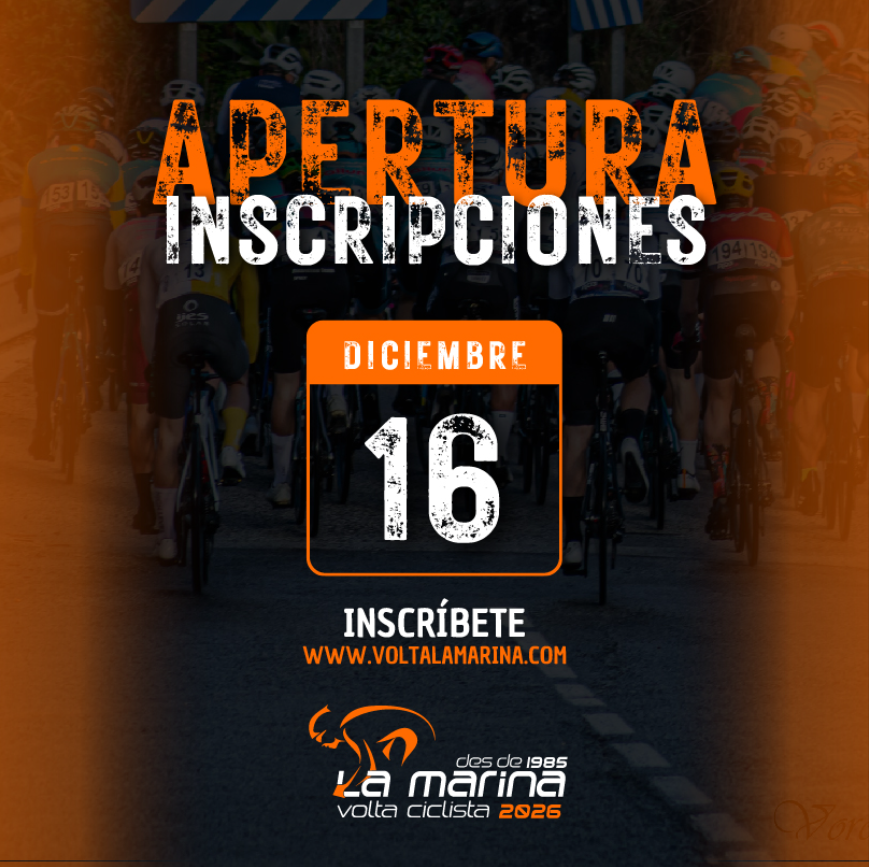 🚴 ¡La espera ha terminado! Abrimos inscripciones de la #VoltaLaMarina2026 🍊

📅 Equipos: 16–19 dic (hasta 12:00h)
📅 Individuales: desde 19 dic (12:00h)

📌 Calendario completo: 15 dic

👉 voltalamarina.com

¡Asegura tu dorsal y vive la Volta! 🚴🔥