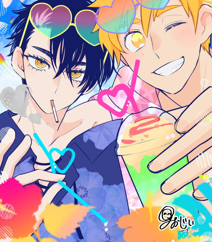つかよだカレンダー企画に参加させてもらったやつも載せちゃお!真夏の絵だけど!ネップリしてくださった方はありがとうございます～～～!🌞🌴🌺✨ 