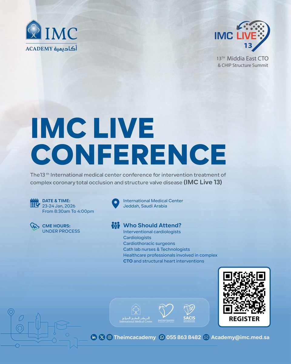 ✨ Join us at the IMC LIVE 13 Conference ✨
A specialized medical conference focusing on advanced interventional treatment of complex coronary chronic total occlusions (CTO) and structural heart valve disease.

live transmission from International Sector worldwide International