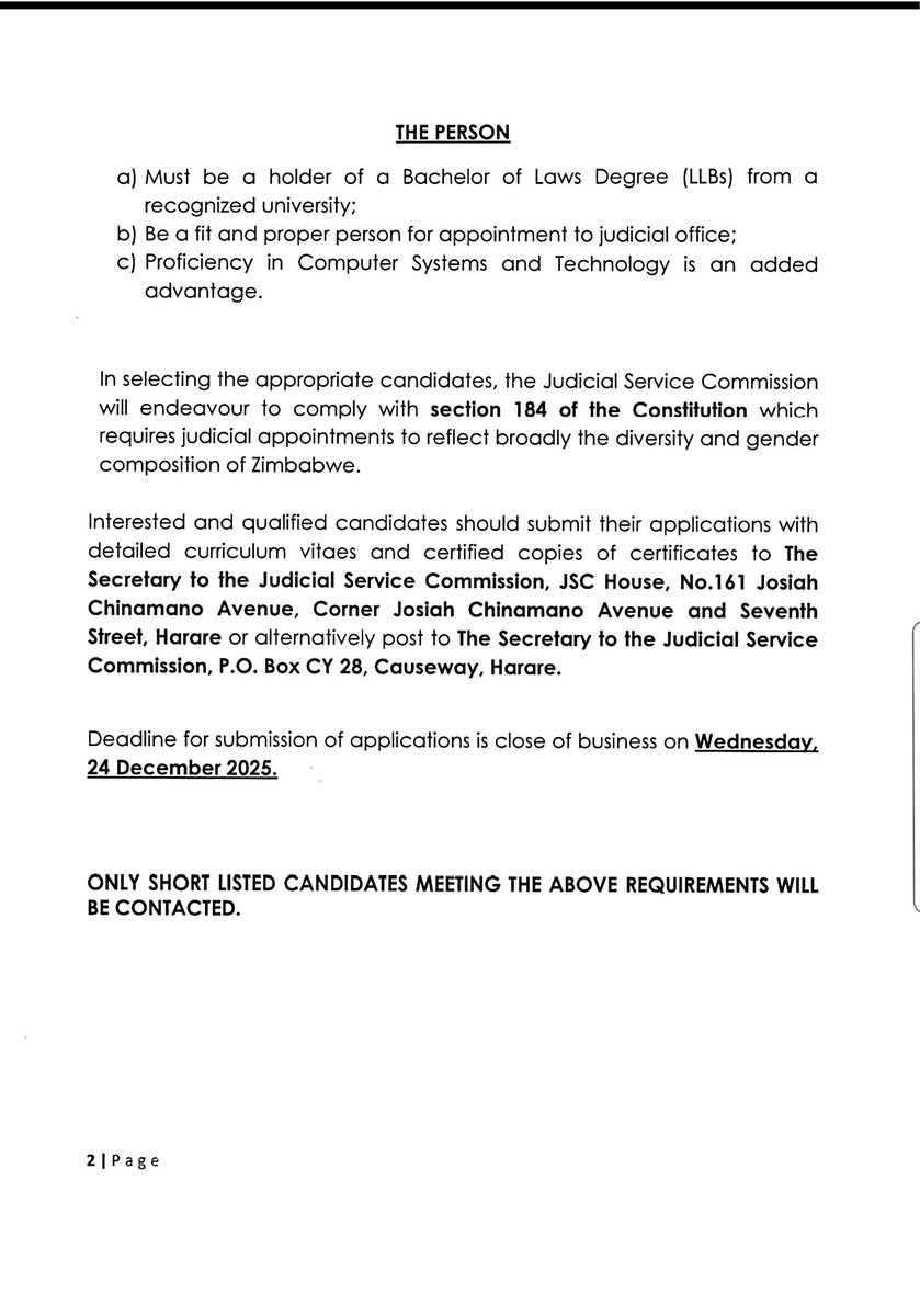 JSCZim's tweet photo. Vacancy: 15 × Magistrate https://t.co/rOgDk7exE6