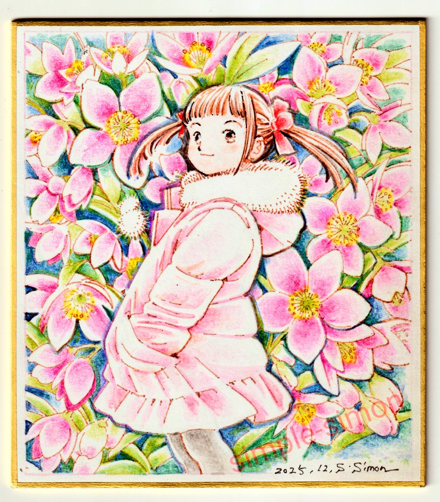 本日の1枚 「クリスマスローズ」 ミニ色紙に描きました。 キンポウゲ