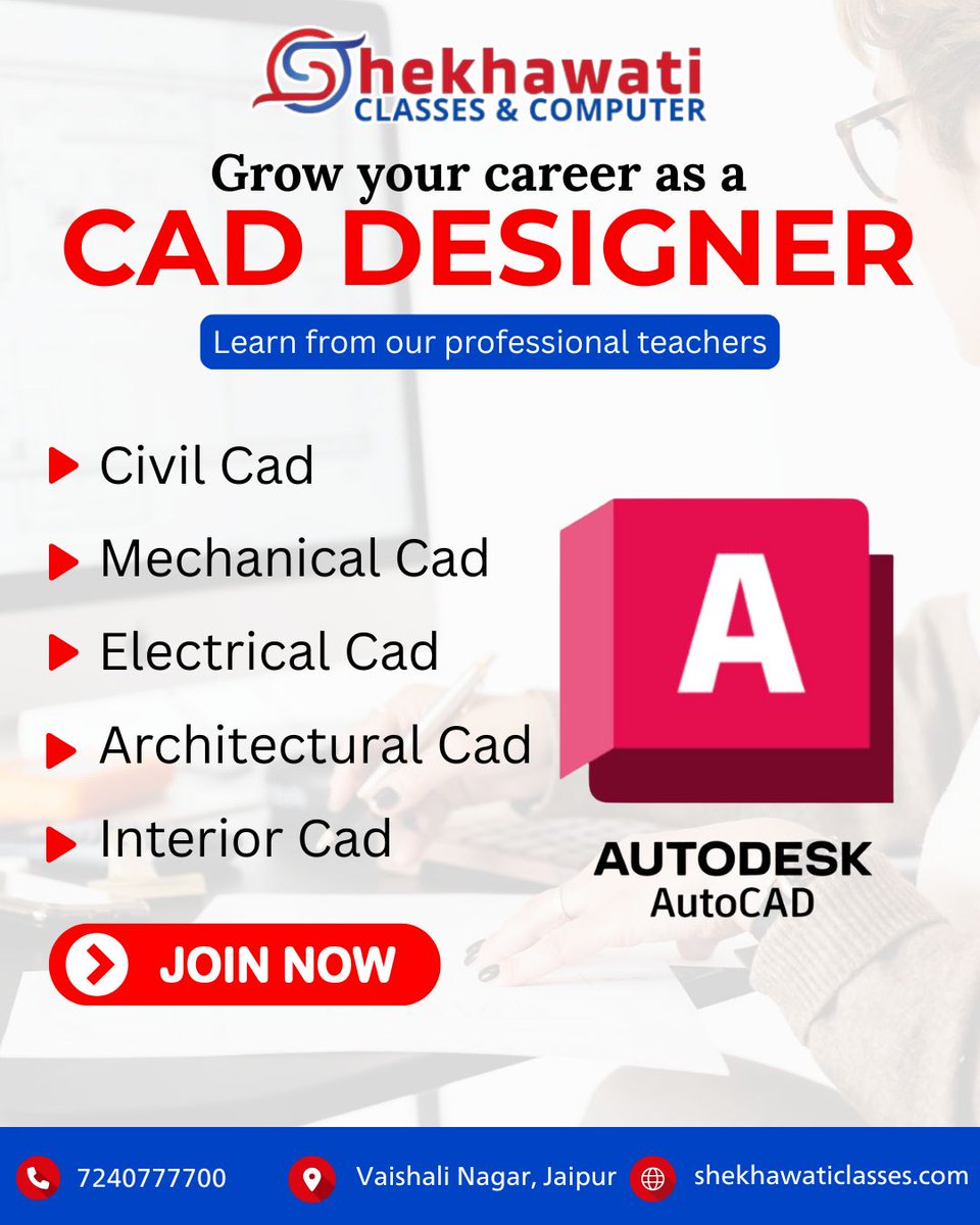 shekhaw29839's tweet image. Build your future with the Best AutoCAD Course in Jaipur!
Learn Civil, Mechanical, Electrical, Architectural &amp;amp; Interior CAD with expert trainers.
Practical training | Job-oriented
#shekhawaticlasses #jaipur #Trending #viralpost #Autocad #learning #Job