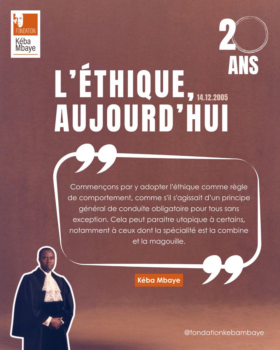 Vingt ans après la leçon inaugurale du Juge Kéba Mbaye, ses mots résonnent toujours et nous appellent à l’éthique et au sens du devoir.
Soutenez la Fondation Kéba Mbaye et devenez acteur du changement 👉 urls.fr/EJl028
#20AnsLeçonInaugurale #JugeKébaMbaye #FKM