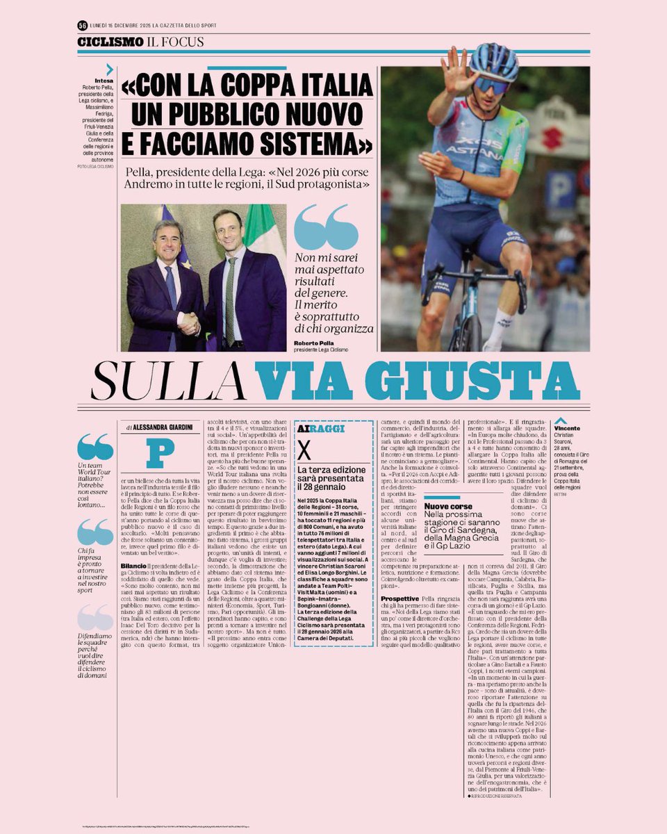 🚴‍♂️🇮🇹Il ciclismo che unisce l'Italia e fa volare i territori. Grande soddisfazione per i risultati della Coppa Italia delle Regioni 2025 
👉link.massimilianofedriga.it/ViGU6U
#coppaitaliadelleregioni