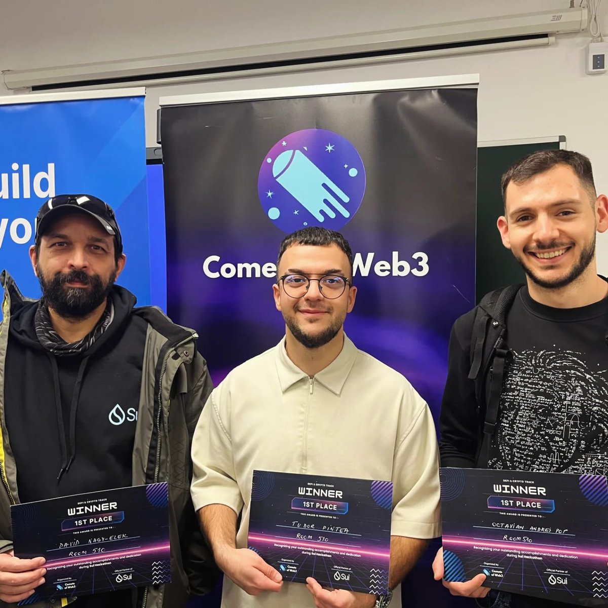 cometsweb3's tweet image. What a weekend! 

@SuiNetwork Hackathon Cluj, in partnership with @SuiFoundation, organised by @cometsofweb3_ and hosted at @utcluj, just ended! 

Here are the winners:

City Tech &amp;amp; Education Track:
🥇 CTTA
🥈NMCP
🥉 Vitalis 

AI Track:
🥇Caishen
🥈 CTTA
🥉 SOTOVISION

DeFi…