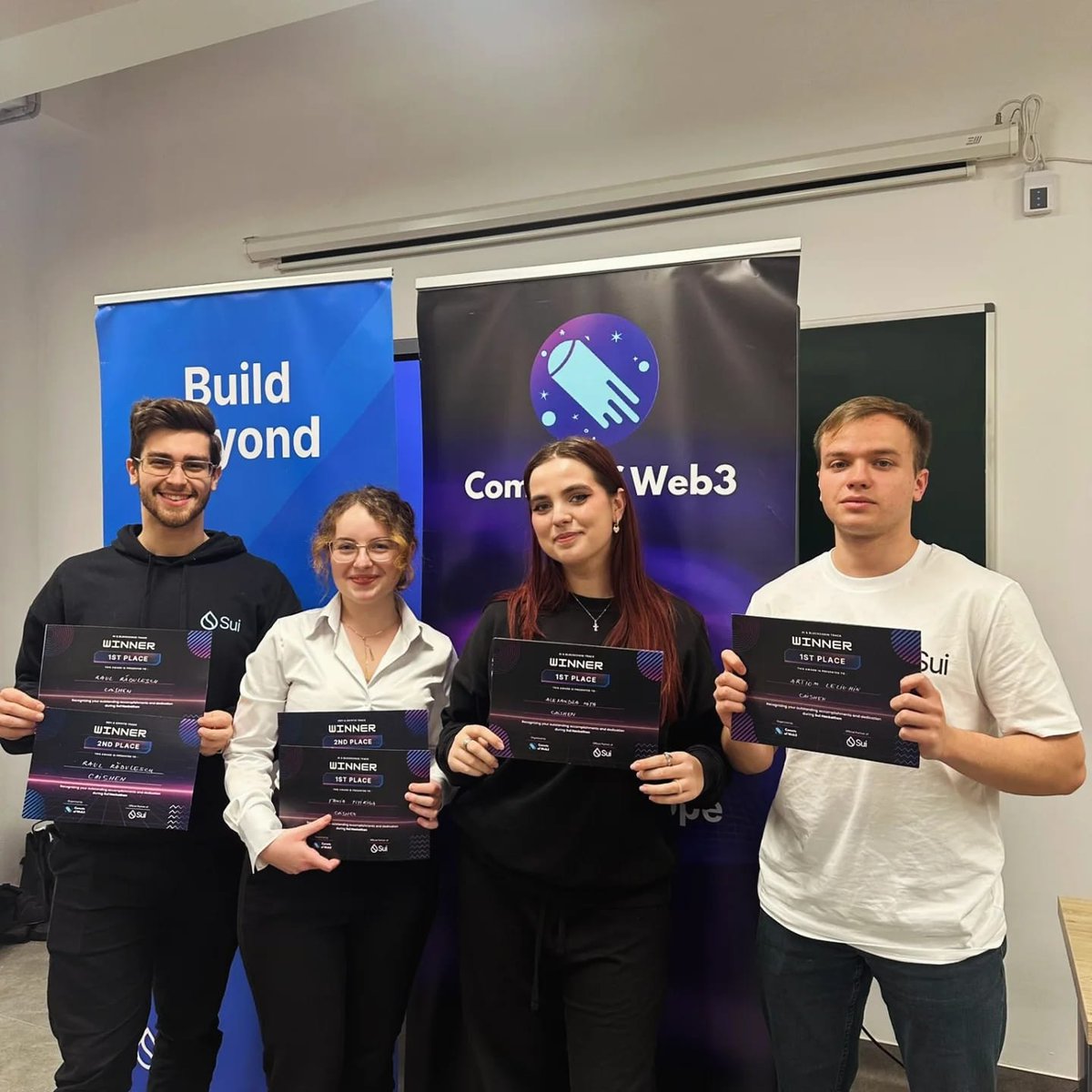 cometsweb3's tweet image. What a weekend! 

@SuiNetwork Hackathon Cluj, in partnership with @SuiFoundation, organised by @cometsofweb3_ and hosted at @utcluj, just ended! 

Here are the winners:

City Tech &amp;amp; Education Track:
🥇 CTTA
🥈NMCP
🥉 Vitalis 

AI Track:
🥇Caishen
🥈 CTTA
🥉 SOTOVISION

DeFi…