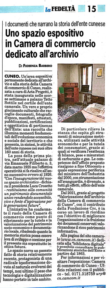Visitate lo spazio espositivo della #CameradiCommercio di #Cuneo dove si narra la #storia dell'ente
#LaFedeltà #Fossano

<a href="/unioncamere/">Unioncamere</a>
<a href="/Unioncamere_Pie/">Unioncamere Piemonte</a>
