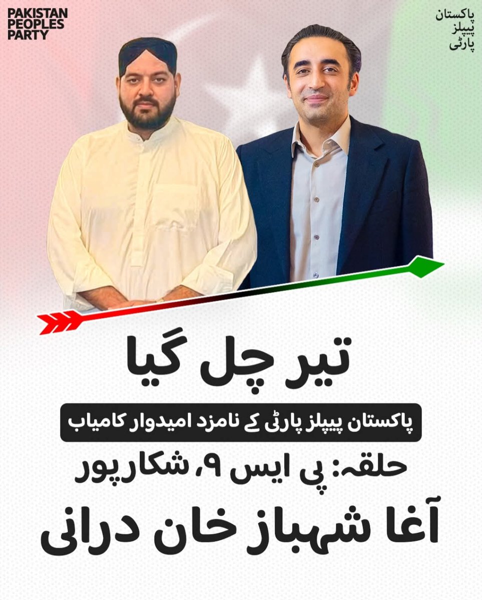 banbhan_raza's tweet photo. حلقہ پی ایس 09 شکارپور کے ضمنی انتخاب میں پاکستان پیپلز پارٹی کے نامزد امیدوار آغا شہباز خان درانی کامیاب. #PS09 #TeerChalGaya
❤️🖤💚
@BBhuttoZardari
@AghaShahbazD https://t.co/YELtxbpLlg