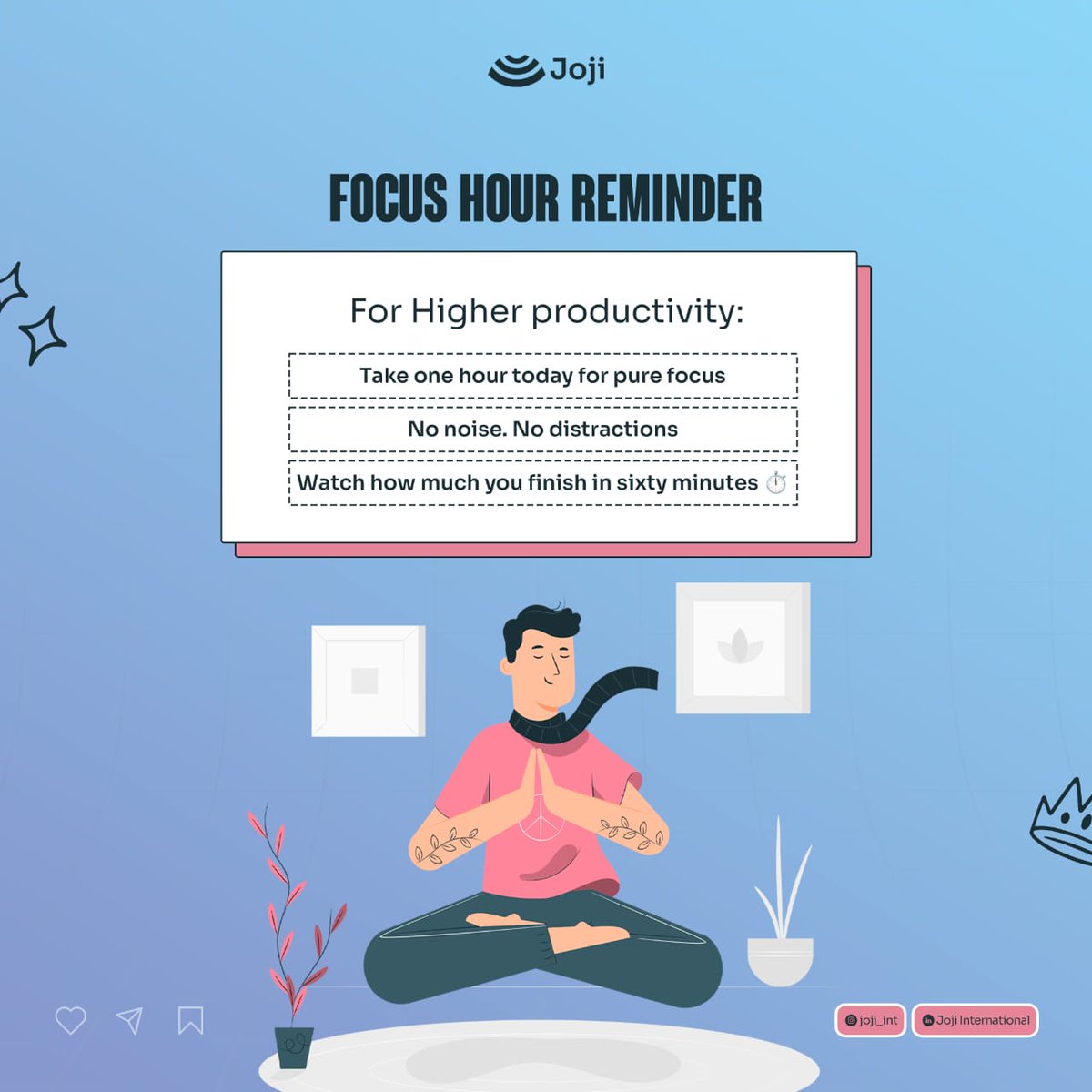 Focus Hour ⏱️

Choose one task.
Mute the noise.

Work with intent for sixty minutes.
One focused hour moves your day forward.