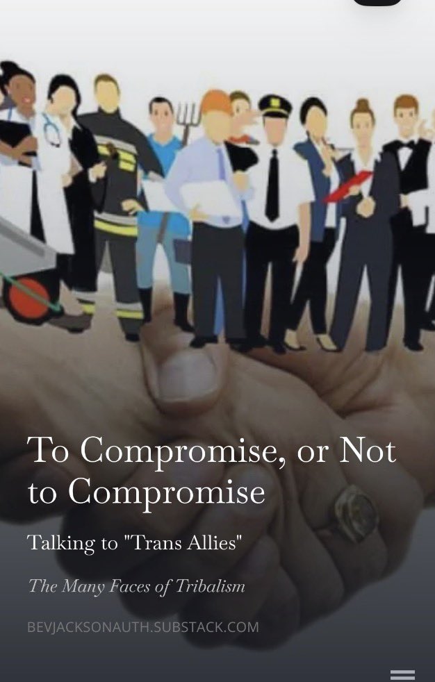 BevJacksonAuth's tweet image. I have been busy writing my book and have neglected my Substack. But today I posted a piece about how to talk to moderate “trans allies” - and about versions of kindness. All reasonable people want to compromise - right?
See link below 👇