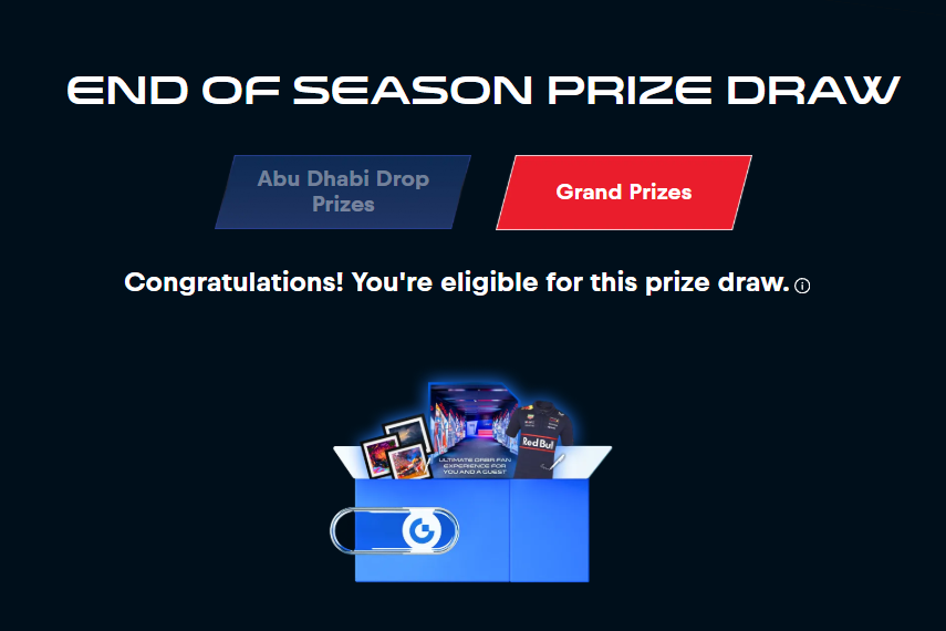Rubiks_Gus's tweet photo. The @redbullracing x @AbstractChain  partnership was amazing!

Some of you may not have details about the prizes though.

Here is everything you need to know about end of season prizes from the official Red Bull Racing Discord:

🎁 IN THE MOMENT - END OF SEASON PRIZES DETAILS 🎁

Snapshot for the end of season End Of Season Prizes is:  Thursday 18th December, 10:00 UTC 📷 To qualify for the Grand Prizes, you must:

Hold a full set of either all 24 Gold / Silver / Standard collectibles.

Register your entry now between Monday 15th December 10:00 UTC - Wednesday 17th December 10:00 UTC.

To automatically qualify for the Abu Dhabi Prizes:
Hold a full set of either 6 Standards, Silvers, Golds, or a combo of tiers from the Abu Dhabi drop.

Here's a reminder of what's up for grabs:  Grand Prizes:

Standard Tier: 3 × ORBR driver-signed Polo Shirts 

Silver Tier: 10 × Signed artist prints from each artist up for grabs  

Gold Tier: ULTIMATE ORBR FAN EXPERIENCE FOR YOU AND A GUEST 

Abu Dhabi Prizes:
2 x 1:2 Max Verstappen Mini Helmet
4 x 1:4 Max Verstappen Mini Helmet

8 x Large Max Verstappen Flags
20 × Gate Wallet Touch
10 × Gate Umbrella
10 × Gate Multi-Port Charger
15 × Gate Sport Suit (White)
25 × Gate Account VIP+1
15 × $5 Fee Waiver Coupons
10 × $10 Fee Waiver Coupons
7 × $20 Fee Waiver Coupons
12 × GT Airdrops
15 × ORBR Cups

Head to the link in the next post to confirm your eligibility, and to register your entry.