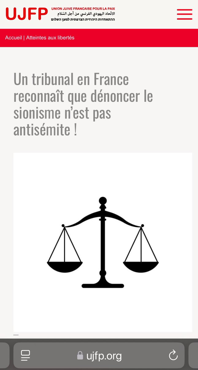 NewsTrustMedia's tweet image. 🚨ALERTE INFO : Une décision qui va faire jurisprudence !
Le tribunal de Clermont Ferrand a reconnu officiellement que le l'#antisionisme n'est pas de l'#antisémitisme et que cela relevait de la liberté d'opinion.

Voilà qui clôt le débat.