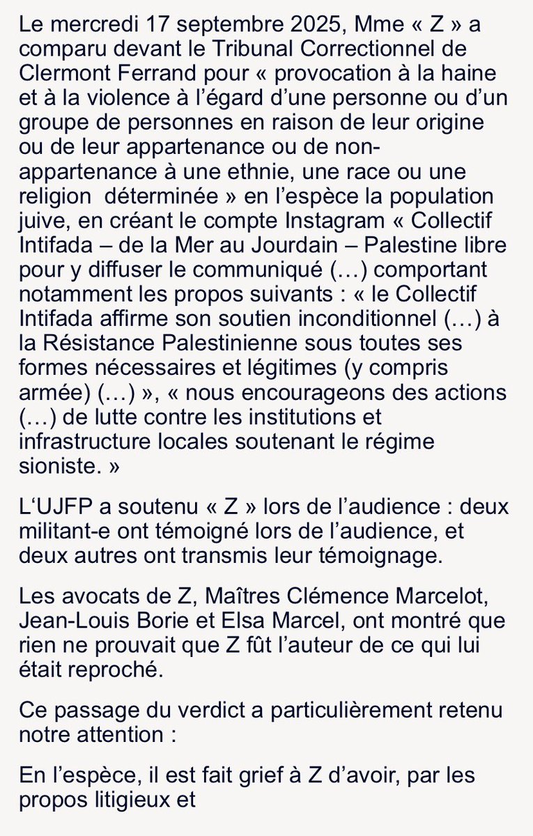 NewsTrustMedia's tweet image. 🚨ALERTE INFO : Une décision qui va faire jurisprudence !
Le tribunal de Clermont Ferrand a reconnu officiellement que le l'#antisionisme n'est pas de l'#antisémitisme et que cela relevait de la liberté d'opinion.

Voilà qui clôt le débat.