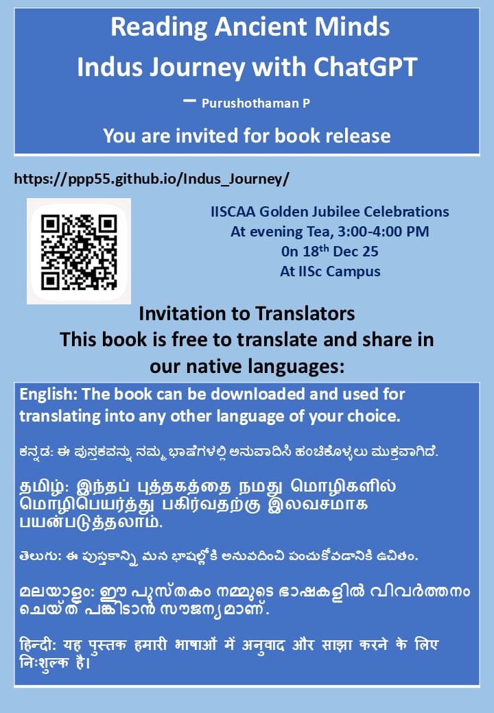 halfsiddhar's tweet photo. All are welcome to attend our IIScAA GJC function on 18th December 25, if not able to attend, down load the bood read or pass on to those who may read..it an attempt as draft material for students self learning - lessons.. this can be taken in all Indian languages. https://t.co/CTInAIotXo