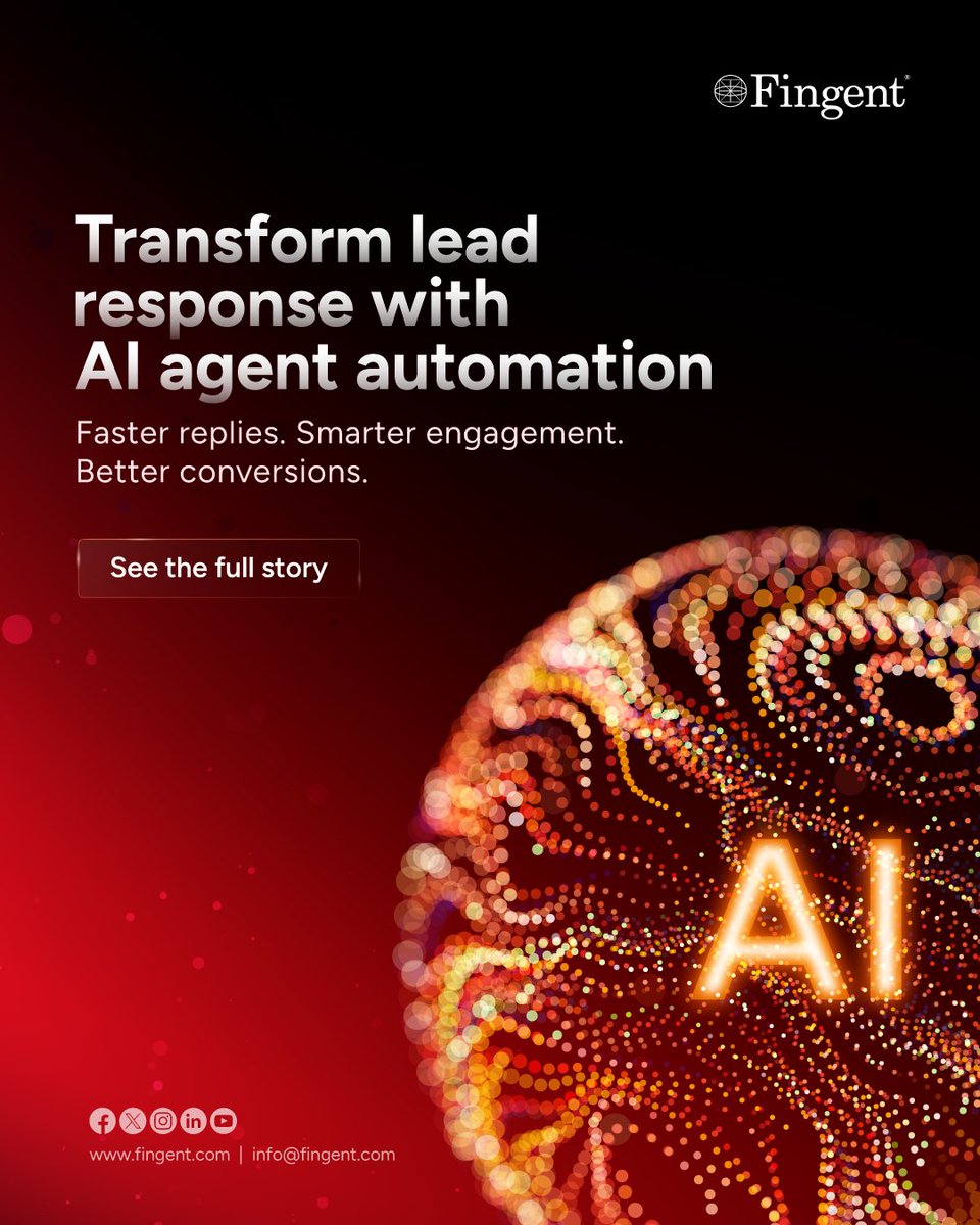 Turn every lead into an opportunity with AI-powered automation. Faster responses. Better results.

👉 See the full story → fingent.com/portfolio/tran…

#AIAutomation #LeadManagement #SalesAcceleration #CustomerEngagement #DigitalTransformation #Fingent