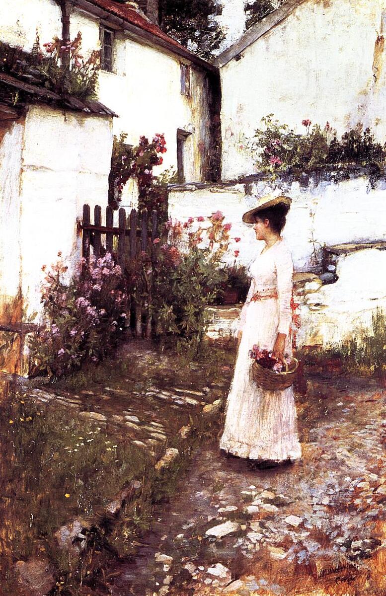 waterhouse_art's tweet image. Gathering Summer Flowers in a Devonshire Garden #artbots #waterhouse