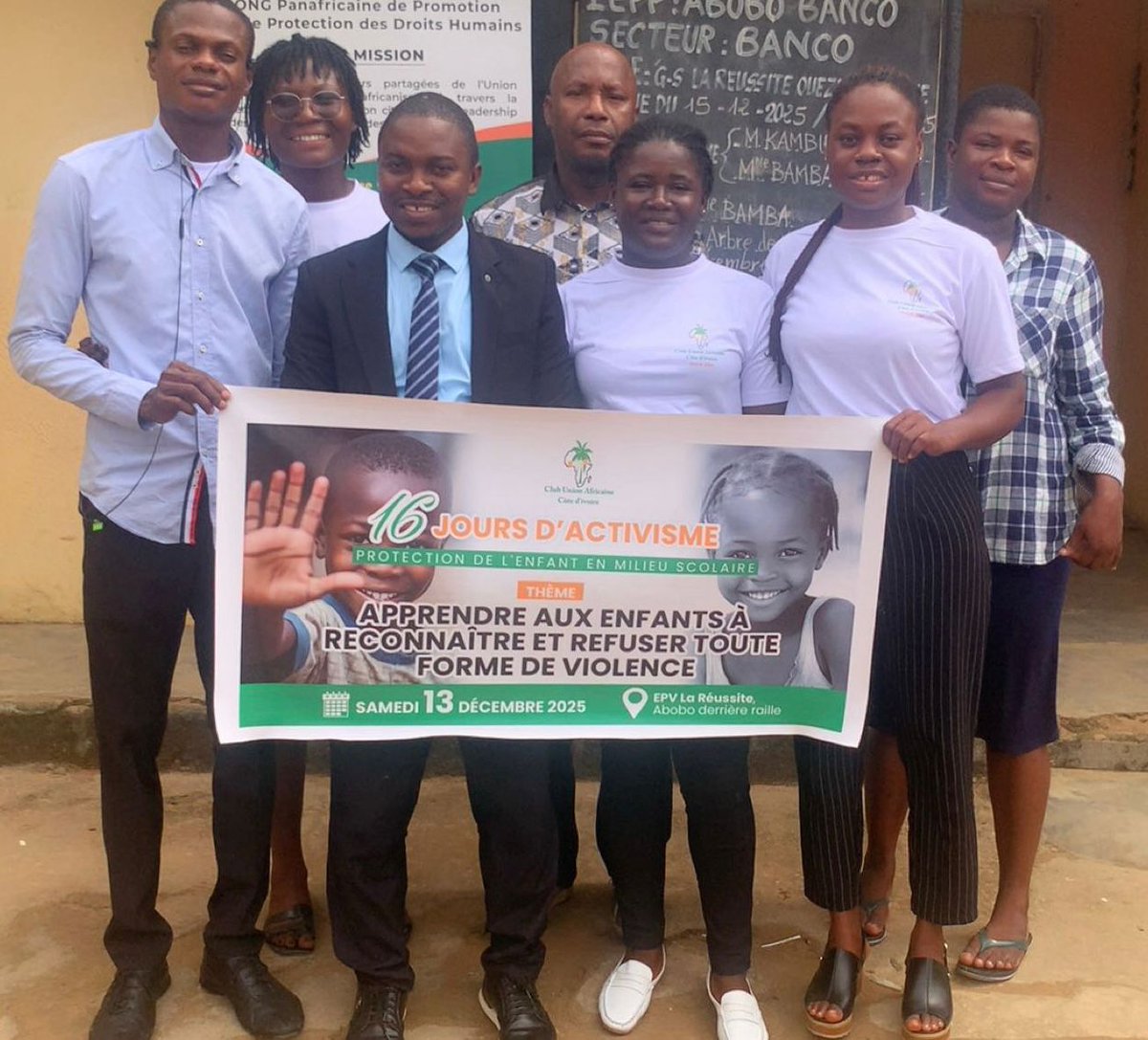 clubuaci's tweet image. 🖐🏽 « Les Mains qui Protègent »
Le 13 déc. 2025, le CUA-CI a sensibilisé des élèves de CM1–CM2 à l’EPV La Réussite (Abobo) sur la reconnaissance et le refus de toute forme de violence.
Protéger l’enfance, c’est agir durablement.

#16JoursDActivisme #ProtectionDeLEnfant