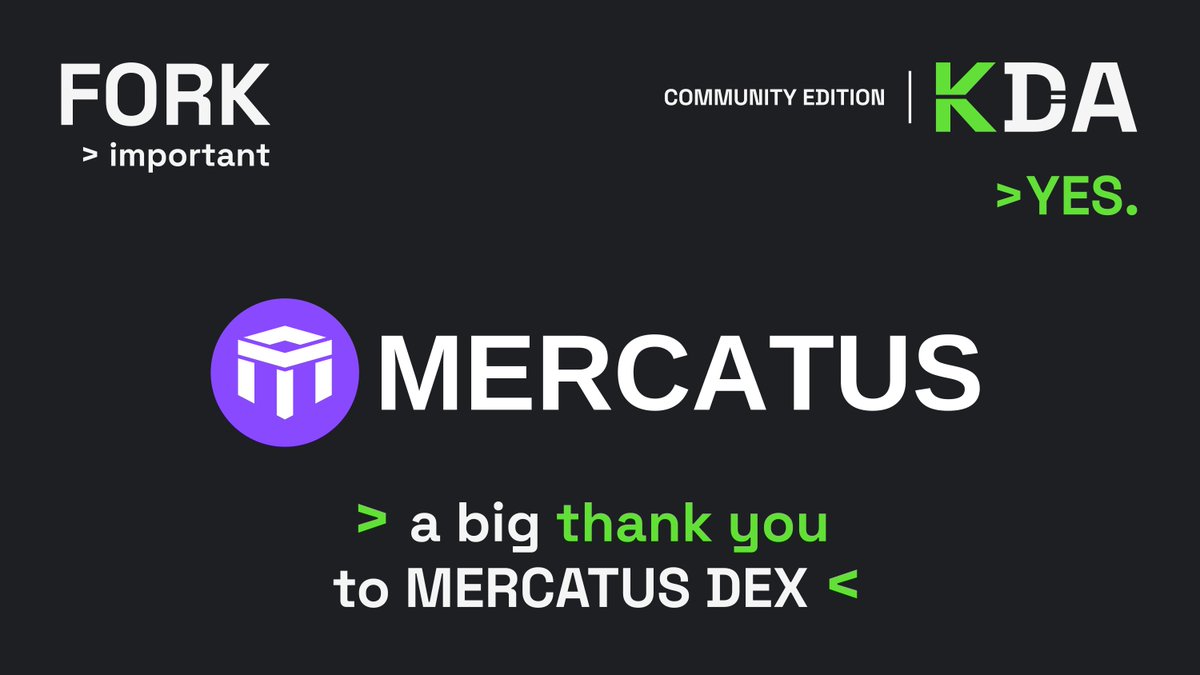 🔥 Thank you <a href="/MercOnKadena/">Mercatus</a> for supporting the fork &amp; powering Kadena’s premier #DEX

Trade with confidence on the fastest, most secure DEX in #Kadena

📊 Real-time analytics
🔐 100% non-custodial

🔗 Trade now: mercatus.works
📱 Mobile via <a href="/LinxWallet/">Linx</a>

$KDA #Kadena #DeFi
