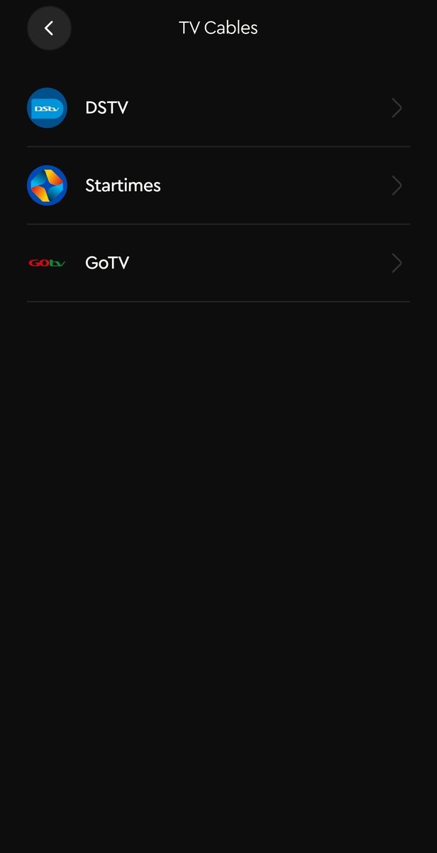 》TV Cables:
Pay Bills ⏩ TV Cables ⏩ Select provider (DSTV, GOtv, Startimes) ⏩ Choose package ⏩ Enter device &amp; phone number ⏩ Subscribe &amp; authorize payment.

#RidimaBounty