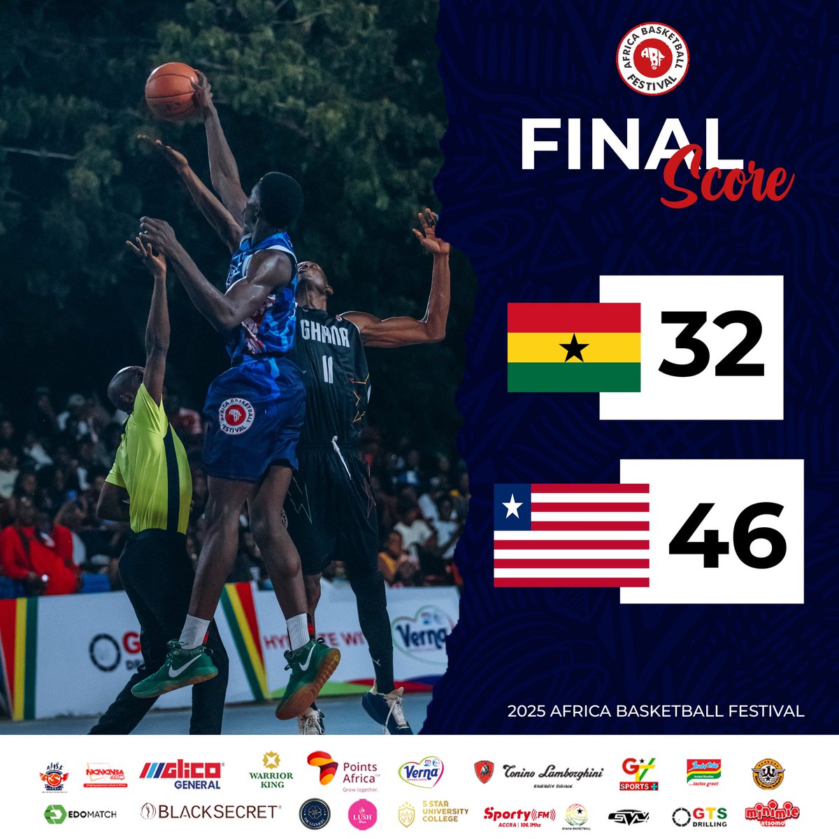 Team Liberia takes the win over Team Ghana with a 46–32 victory on the UG Basketball Court.

#abfat5 #abf2025