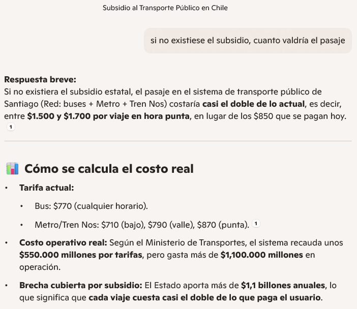 Rodrilico's tweet image. le pregunte a la IA que pasaria si se quita el subsidio al transporte, respondio esto #Eleccioneschile2025