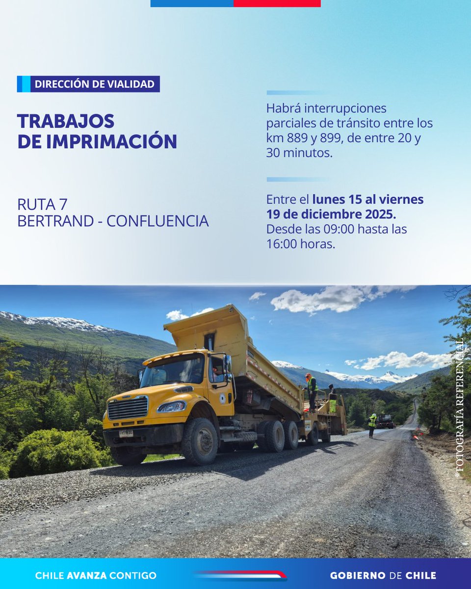 ⚠️ Atención
#VialidadMOP informa de los trabajos que se realizarán en algunos sectortes de la provincia de capitán Prat dirande esta semana.

🚙 Recuerda planificar tu viaje y conducir con precaución.

👷👷‍♀️💪 #ChileAvanzaContigo #MopAysén #MopBuenVecino #MopChile
