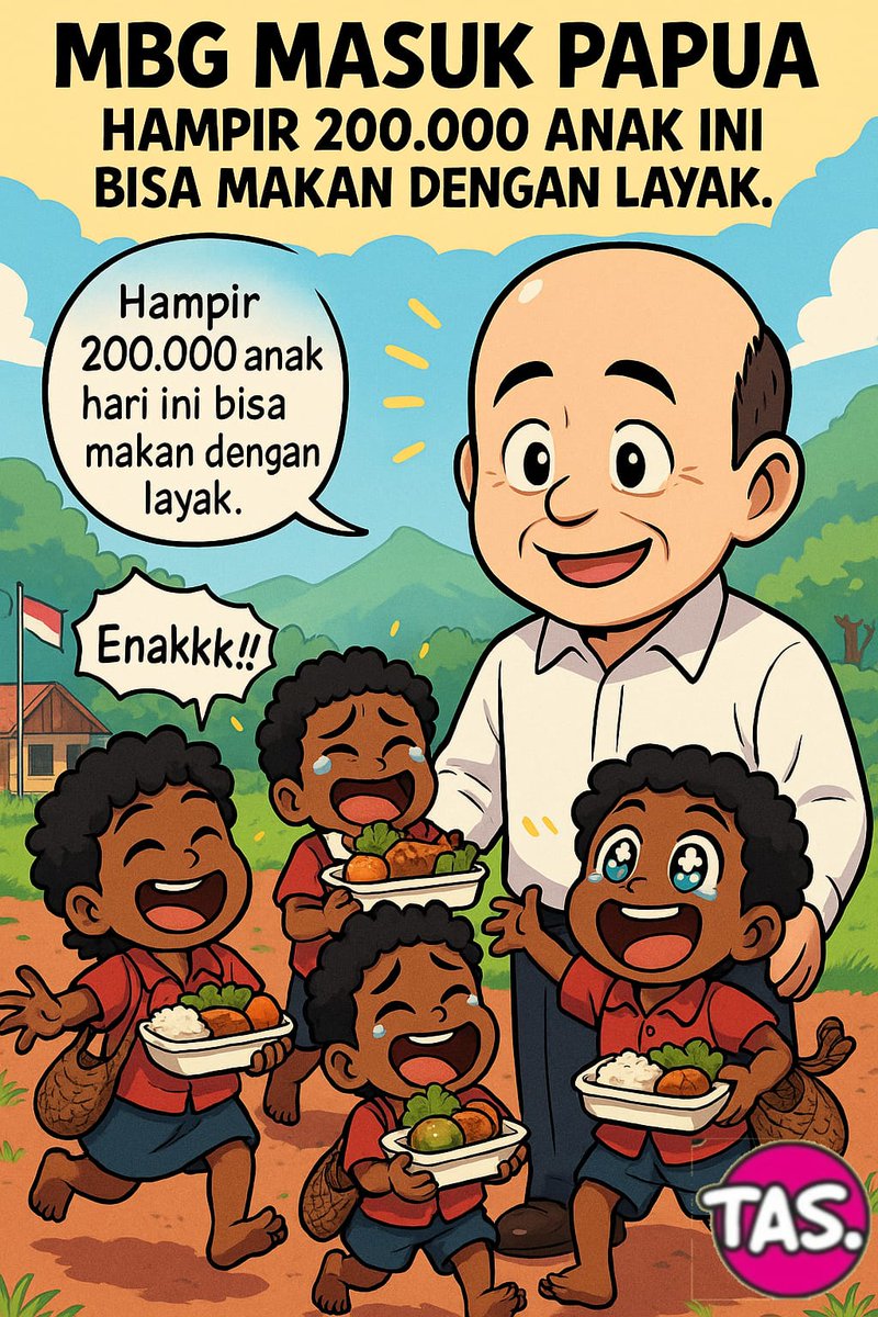 Mada_B's tweet photo. Hampir 200.000 anak di Papua kini dapat makan dengan layak, dapat makanan bergizi yg cukup untuk tumbuh &amp; belajar. Ini bukan cuma angka ini bukti program benar-benar menjangkau wilayah yg tertinggal, bikin harapan baru untuk masa depan anak Papua #LanjutkanMBG

Ridwan Kamil Jule https://t.co/yc6uGLPOe6