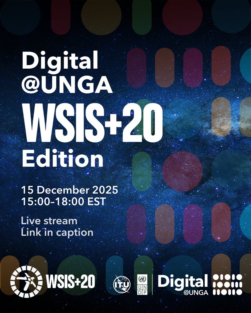 ⏰ Spotlight on #WSIS+20 and two decades of digital progress for people and prosperity itu.int/initiatives/di… #DigitalUNGA streaming live from the <a href="/UN/">United Nations</a> with commitments + action to advance digital development!
